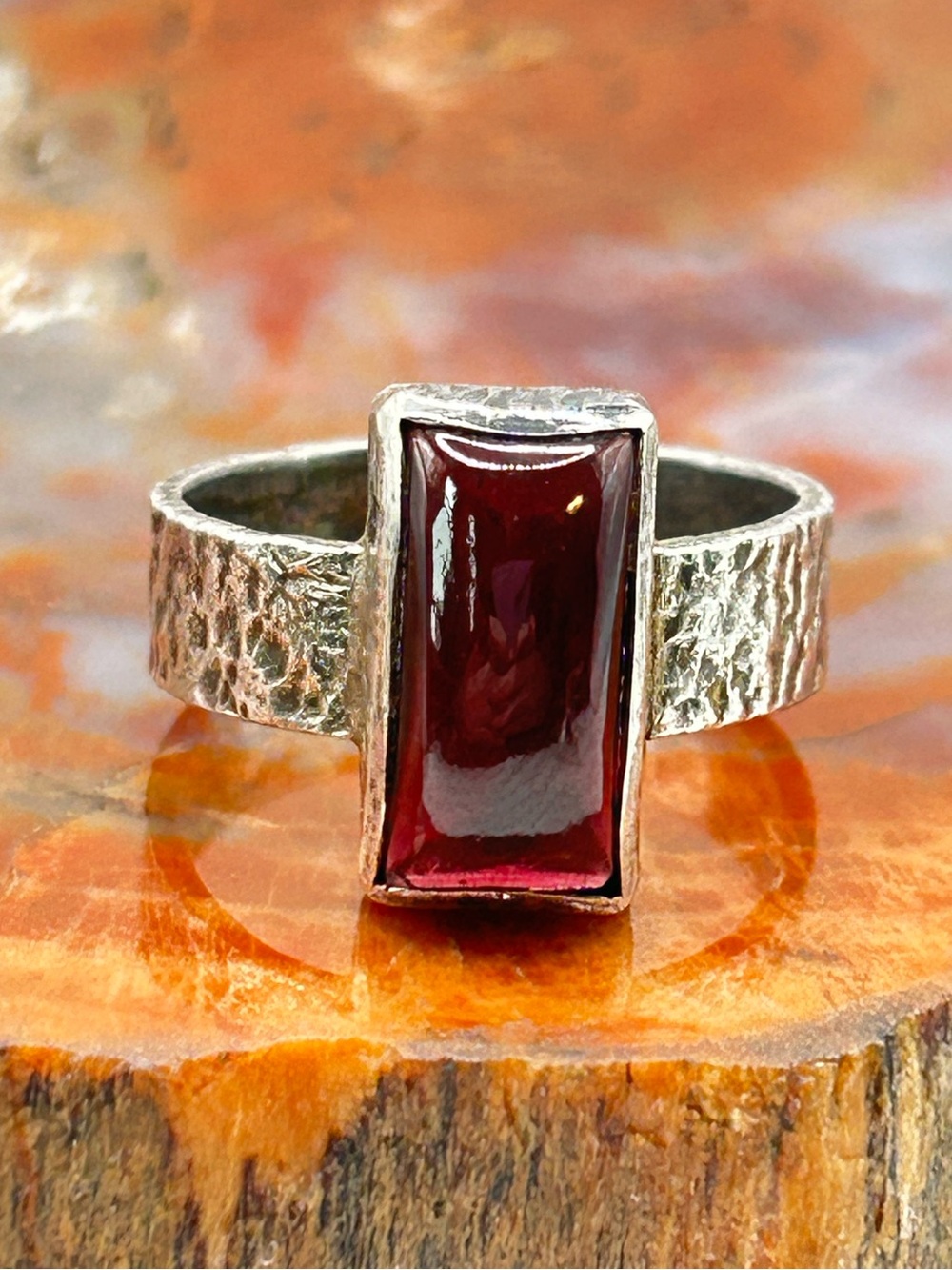 Sterling Silver Garnet Ring - Size 9